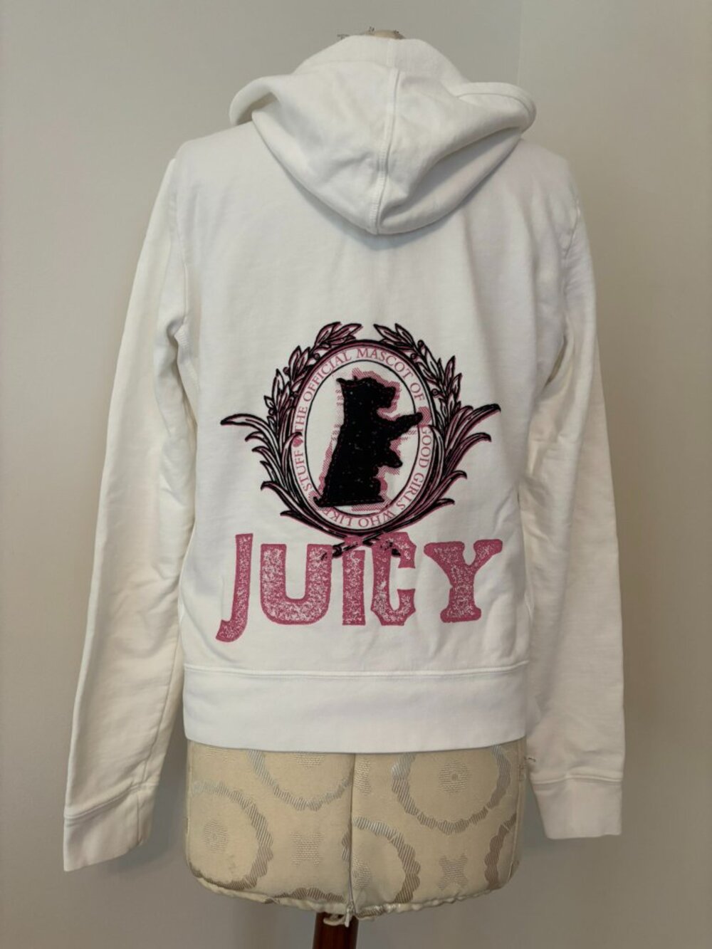 VTG Y2K JUICY COUTURE ZIP FRONT HOODIE JACKET SCOTTIE DOG MASCOT APPLIQUE LARGE